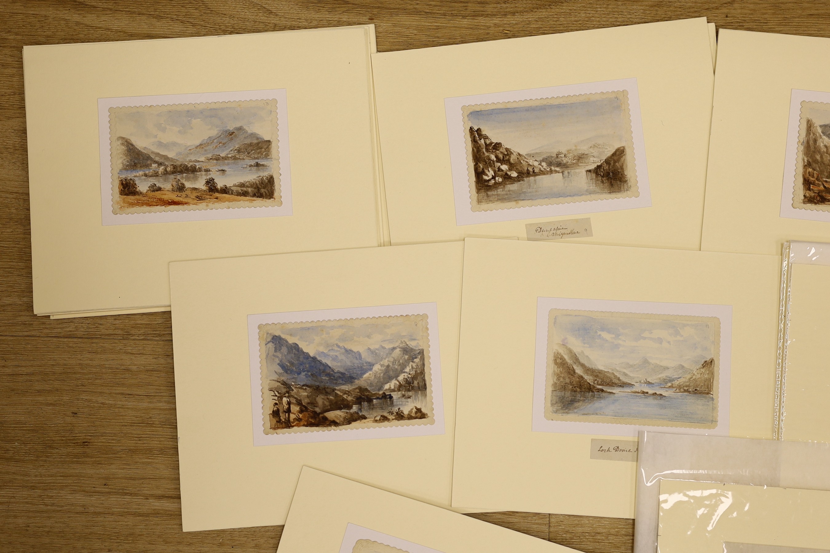 Elizabeth Denston and Robert Hay Drummond, a collection of assorted unframed watercolours, Loch scenes and Views along the Cotes d'Azur, largest 23 x 12cm